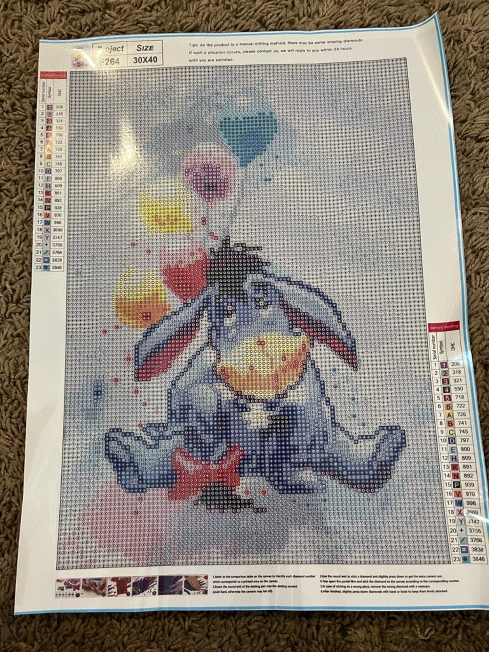 Disney Eeyore with Colorful Hearts and Balloons - Blue, Pink, Yellow, Red